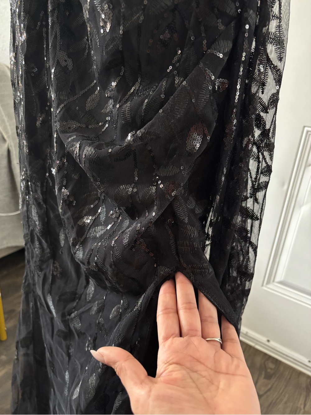 Macy’s Kadyce Black Sequined Corset Maxi Dress with Slit - Size L - Picture 15 of 16